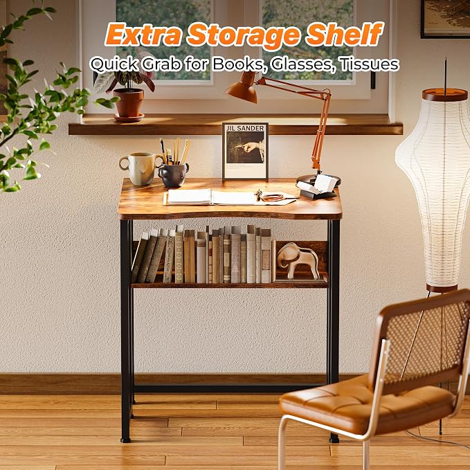 Huuger Folding Desk with Storage Shelf, 23.6 Inch Foldable Computer Table | Writing Work Office Computer Desk for Small Spaces, Space Saving Sofa Table for Couch, Easy to Fold, Rustic Brown - Image 6