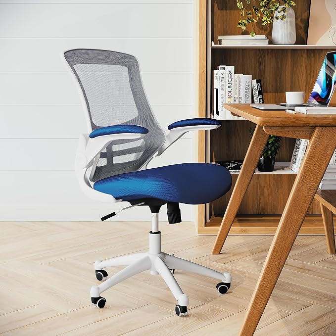 Flash Furniture Kelista Office Chair, Ergonomic, Mid-Back, White Frame, Blue Mesh with Swivel | White Frame, Mid-Back, Flip-Up Arms, Mesh Back - Image 7