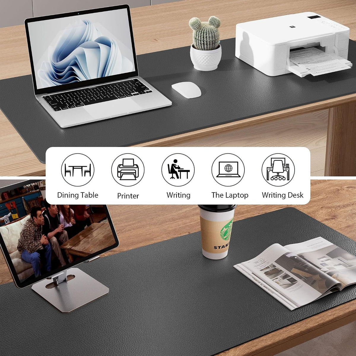 Leather Desk Pad Protector,Mouse Pad,Office Desk Mat, Non-Slip PU Leather Desk Blotter,Laptop Desk Pad,Waterproof Desk Writing Pad for Office and Home (Gray,31.5" x 15.7") - Image 5