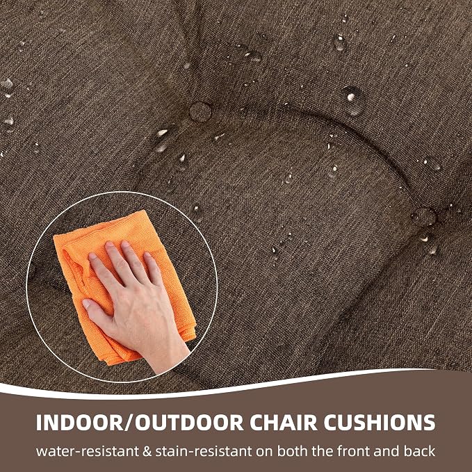 RACE LEAF Patio Chair Cushions 19x19 4 Pack, Thickened Heavy Duty Outdoor Cushions Stain & Water Resistant Non-Slip Ties Tufted (Brown) - Image 6