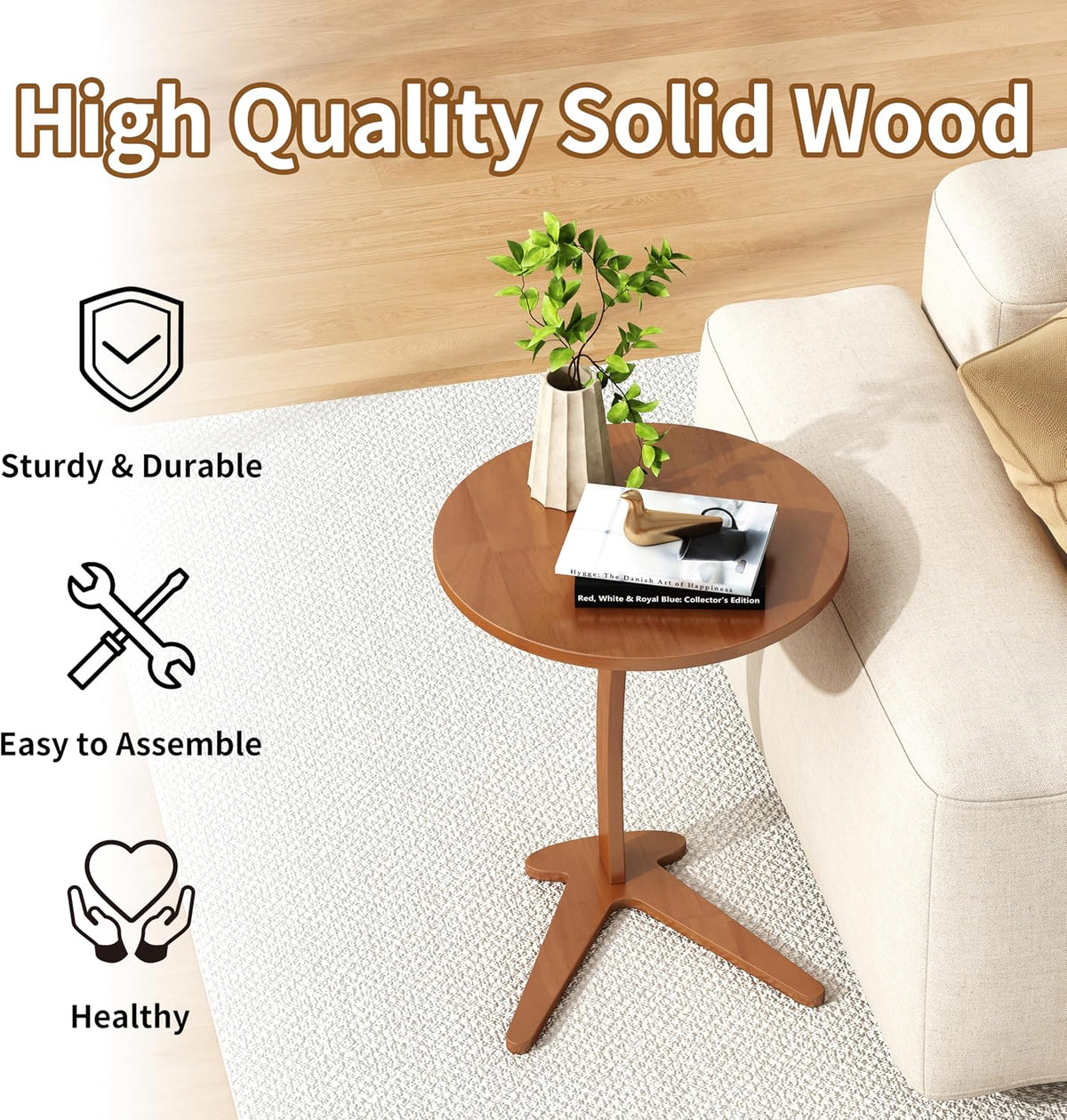 15" Couch Tables that Slide Under, Solid Wood C Shaped End Table - Image 5