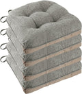 Chair Cushions for Dining Chairs Set of 4, 18"x18"x3", Light Grey | Non-Slip with Ties, Tufted, Faux Linen, Seat Cushions for Dining Room Kitchen Breakfast Nook Indoor Home Office Living Room by FlyGulls