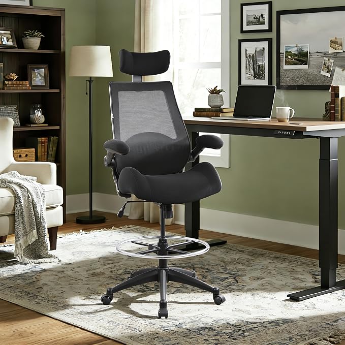 BOLISS Drafting Tall Office Chair 400lbs High Back Standing Desk Chair | Comfortable Wide Chair with Flip up Armrests, Adjustable Headrest,Molded Foam Seat, Lumbar Cushion, Adjustable Big FootRing - Image 2