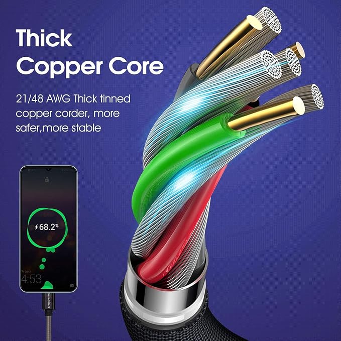 [5Pack 1ft] Compatible with Samsung Galaxy S9 S10 S8 Plus Charger Cord(3A Fast Charging), TPE USB C Type Charger Cable,USB A to Type C Replacement for Samsung A32/A12/A10e/A20/A51 20/9/8,LG-Black - Image 5