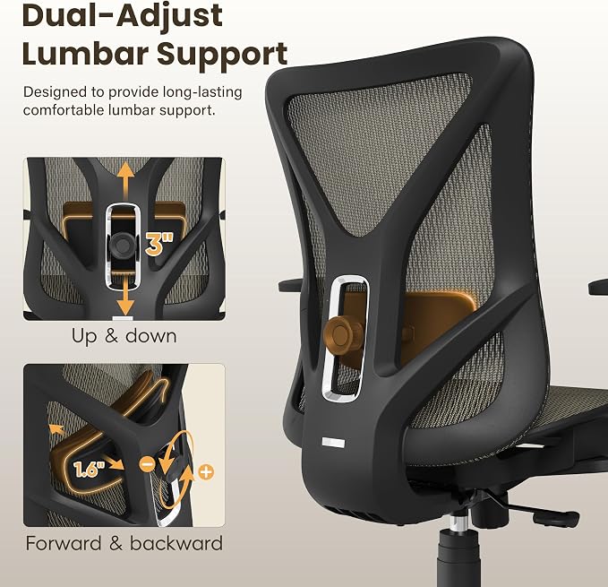 Ergonomic Office Chair, Mesh Computer Desk Chairs with Adjustable Lumbar Support, 3D Armrests, Tilt Function, Comfy Wide Seat, Swivel Executive Work Task Chair for Company and Home - Image 4