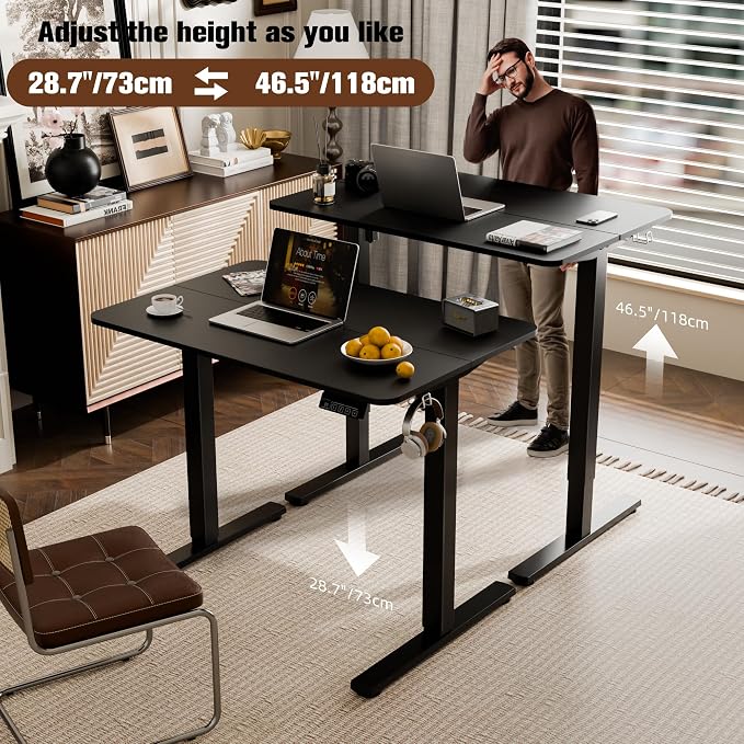 Small Standing Desk, 35"x24" Height Adjustable Sit-Stand Home Office, Black | Electric Adjustable Standing Desk, Sit to Stand Computer Office Desk with Splice Board, Memory Preset, Lifts 28.7''-46.5" - Image 4