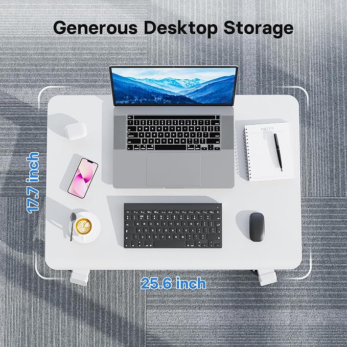 BONTEC Mobile Standing Desk Adjustable Height,Rolling Laptop Cart with Hook | Portable Workstation with Pneumatic Lift, Ergonomic Table with Wheels, Compact Home Office Desk, White 25.6" x 17.7" - Image 4