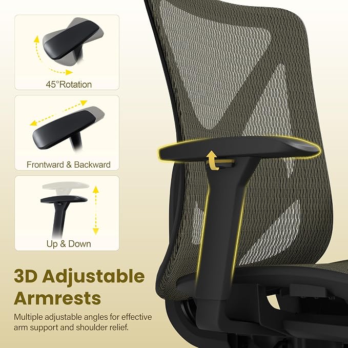 Ergonomic Office Chair, Mesh Computer Desk Chairs with Adjustable Lumbar Support, 3D Armrests, Tilt Function, Comfy Wide Seat, Swivel Executive Work Task Chair for Company and Home - Image 5