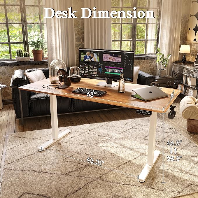 Monomi Electric Standing Desk 63"x28" Height Adjustable Sit Stand Desk | Ergonomic Home Office Computer Gaming Desk with Memory Preset Controller and Anti-Collision,Natural - Image 3