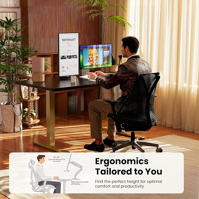 ErGear Height Adjustable Electric Standing Desk, 32 x 19 Inches Sit Stand up Desk, Memory Computer Home Office Desk, Black+Gold - Image 6