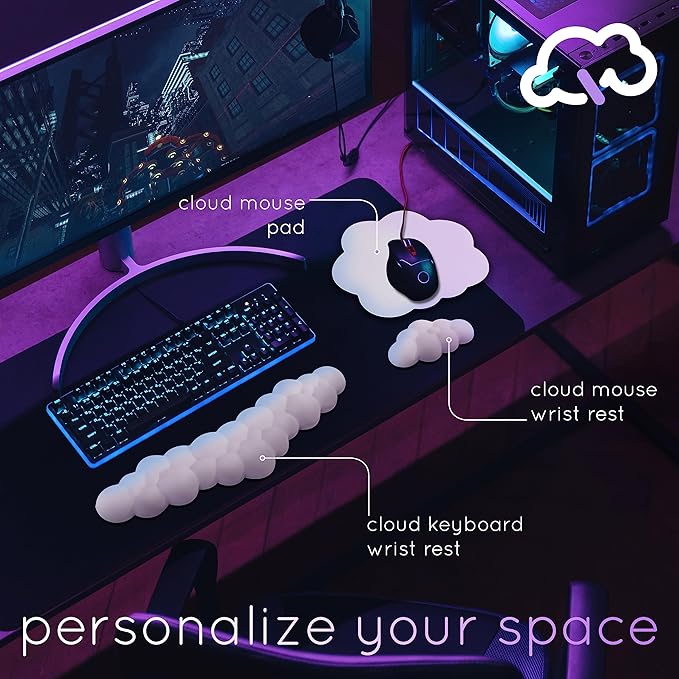 Cloud Keyboard Wrist Rest – Create-ables Qloud Cloud Wrist Rest for Computer Keyboard and Mouse, Ergonomic Memory Foam Wrist Pad with Non-Slip Base, Includes Cloud Mouse Pad – Dark Teal - Image 2