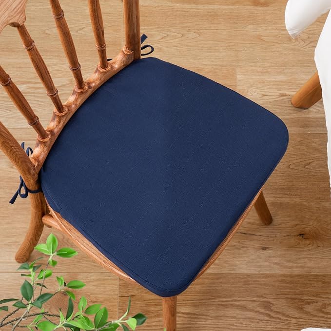 Battilo Chair Cushions for Dining Chairs with Ties, Indoor/Outdoor Waterproof Kitchen Chair Pad with Non-Slip Backing, Seat Cushions with Machine Washable Removable Cover, 16"x16"x2", Set of 2, Navy - Image 8