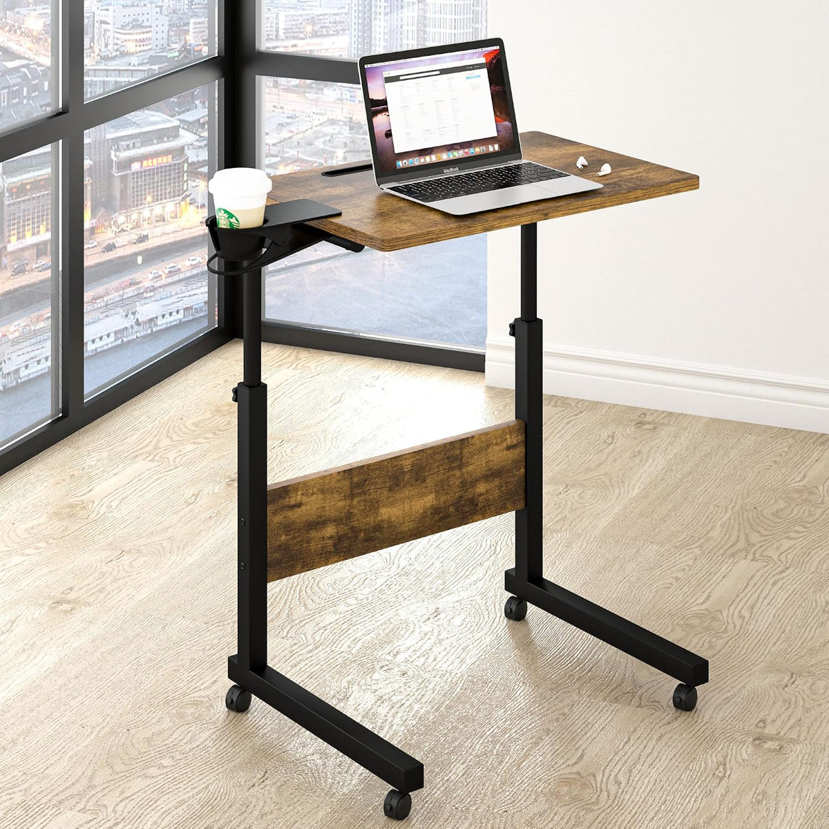 Klvied Adjustable Mobile Laptop Stand, Walnut - Image 7