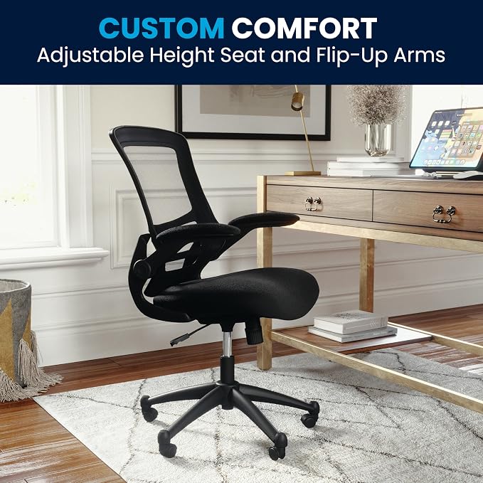 Flash Furniture Mid-Back Black Mesh Swivel Ergonomic Task Office Chair with Flip-Up Arms - Image 8