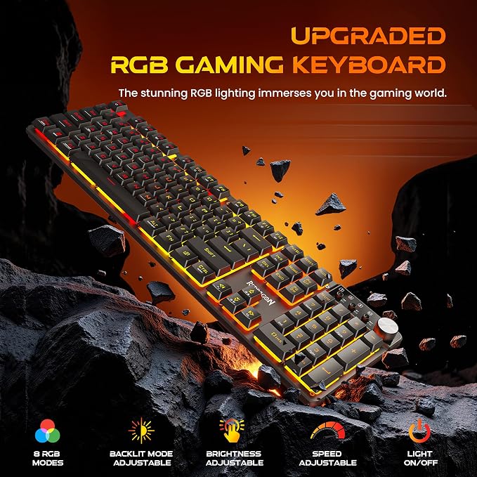 Redragon K521WL Wireless Gaming Keyboard with Knob, Tri-Mode BT/2.4G/USB-C RGB Mechanical Feeling Keyboard with Multimedia Keys, 4000mAh Battery, Anti-Ghosting, Compatible with PC - Upgrade - Image 4