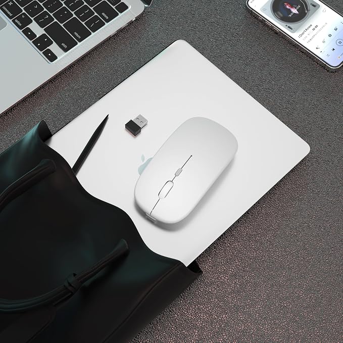 AIKOKOK Wireless Bluetooth Mouse, Rechargeable Dual Mode Mouse,Bright White | BT 5.2 & 2.4G USB Receiver, 3 Adjustable DPI,LED Lights,Slim,Silent,Portable Computer Mouse for Laptop,PC,MacBook,iPad,Tablet - Image 6