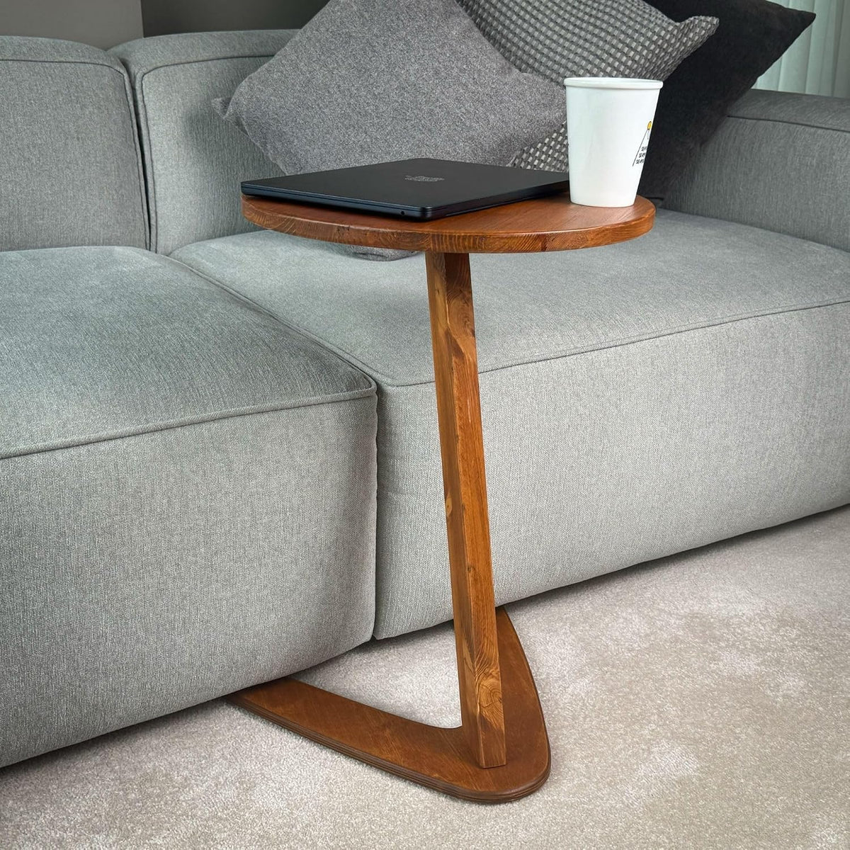 Small C-Shaped Solid Pine Side Table, Chestnut, Medium - Image 5