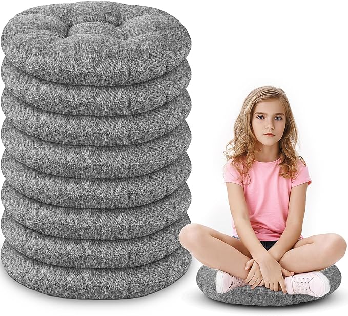 Fumete 8 Pcs 16 Inch Round Floor Cushions for Kids and Toddlers, Flexible Seating Classroom Furniture Floor Pillow for Home, Daycare, Preschool, Yoga and Meditation (Gray) by Fumete
