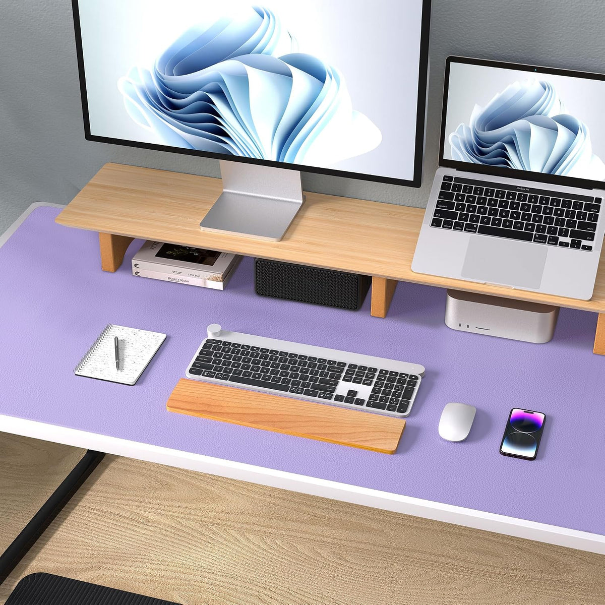 Aothia Faux Leather Desk Mat Mouse Pad, 47.2" x 23.6", Light Purple - Image 7