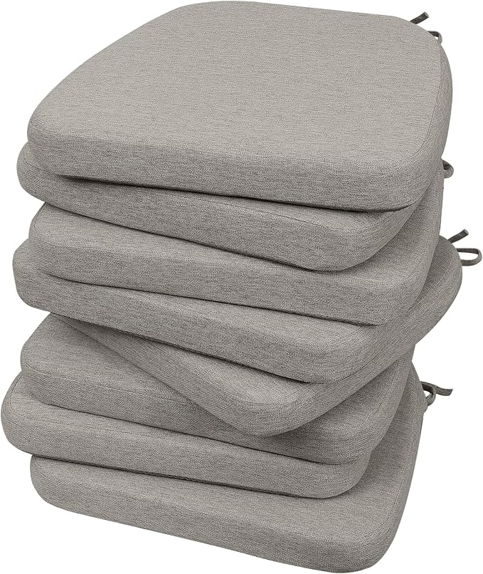 AAAAAcessories D-Shaped Chair Cushions, 2" Thick Dining Chair Pads with Ties and Removable, Machine-Washable Cover, 17" x 16", Set of 8, Khaki Gray by AAAAAcessories