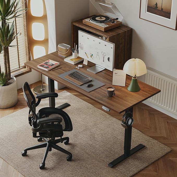 Agilestic Electric Height Adjustable Standing Desk, 63 Inch, Dark Walnut | Smooth Height Adjustment, Memory Presets, Hooks, Stable Steel Frame,154 lbs Capacity, Easy Assembly, Splice Board - Image 2