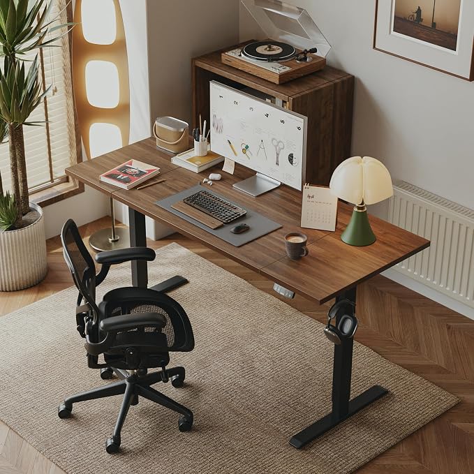 Agilestic 71*32 Inch Height Adjustable Electric Standing Desk, Dark Walnut | Sit Stand Up Computer Desk, Memory Presets, Stable Steel Frame,154 lbs, Easy Assembly, Splice Board, Long desk, Home Office - Image 2
