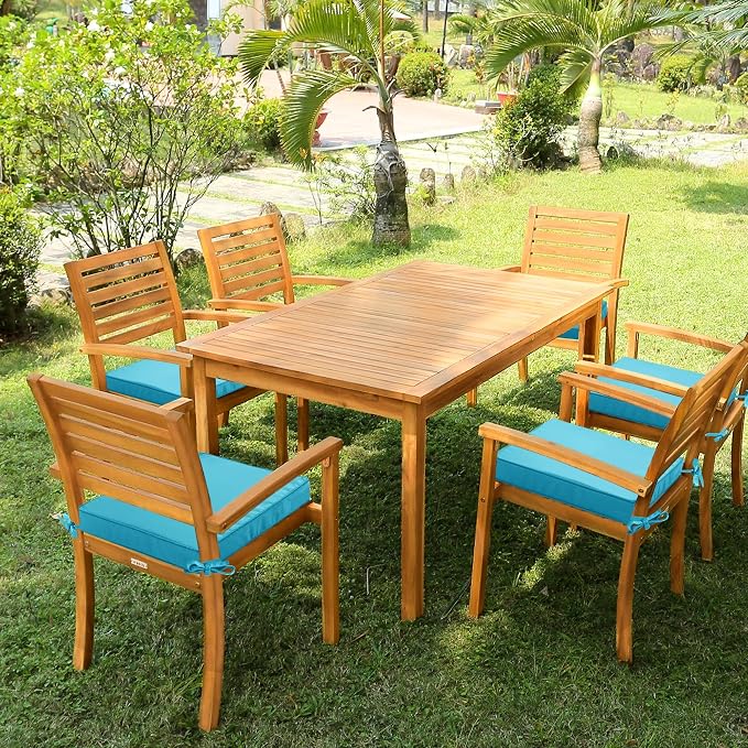 Outdoor Chair Cushions Set of 6, 19 x 19 x 3 Inch Seat Pads | Waterproof Patio Chair Cushions with Tie, Fade Resistant Cushions for Outdoor Furniture Garden Lawn, Teal - Image 6