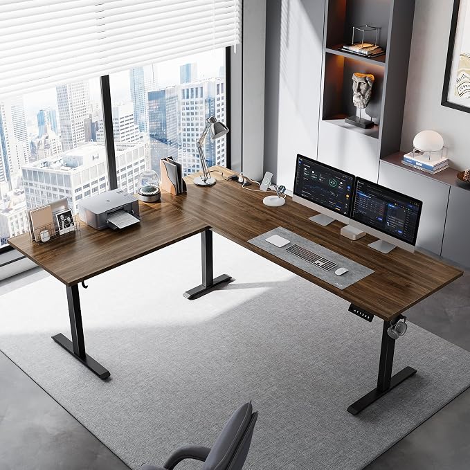 Klicelor L Shaped Standing Desk 75 x 61 Inch,Electric Height Adjustable Corner Desk with Cable Management & Power Outlets, Ergonomic Sit Stand Up Computer Table for Home Office,Dark Walnut - Image 2