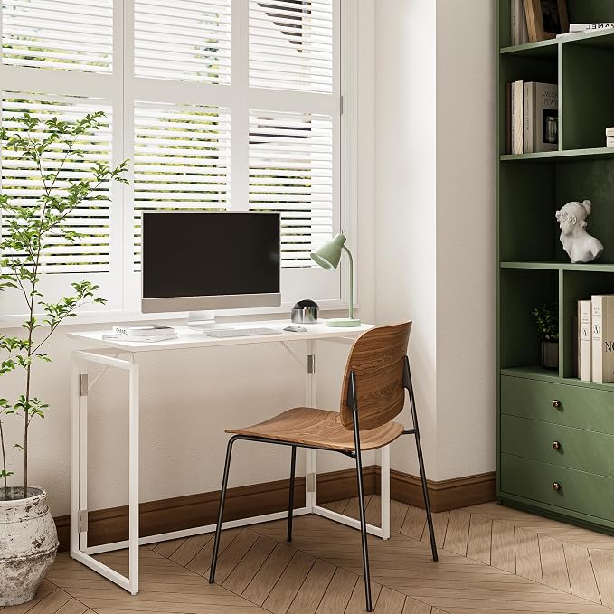 39.4" Folding Desk: No Assembly, Wood Top for Small Spaces | 39.4 in dual-monitor workspace, holds 150 lbs, folds flat to 2.3 in, splash-proof top, home office or gaming - Image 6