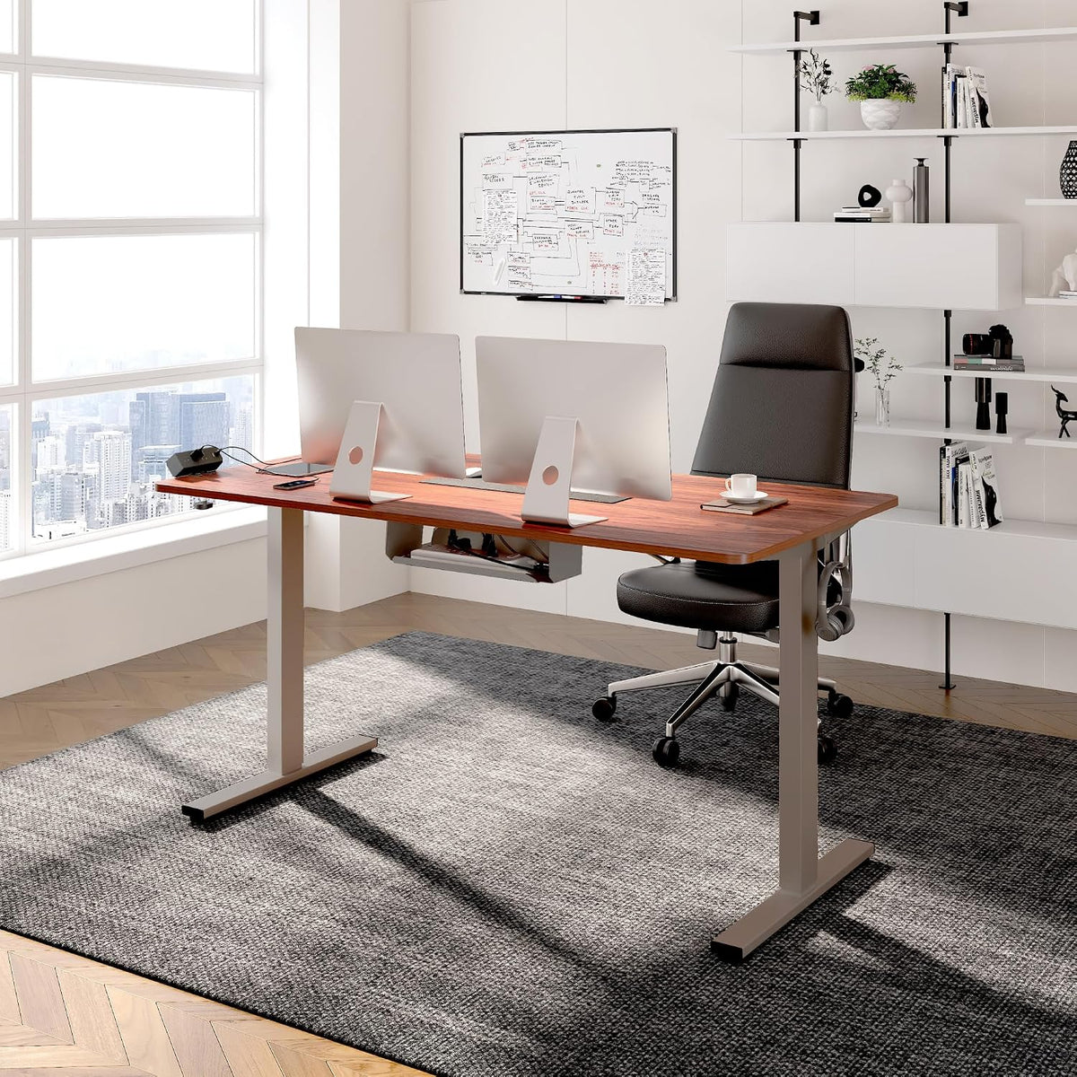 FLEXISPOT EN2 48"x30" Standing Desk with Power Strip Bundle, Mahogany - Image 2
