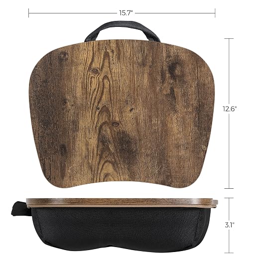 SONGMICS Lap Desk, Bed Tray, Laptop Table with Handle, Cushion, 12.6 x 15.7 x 3.1 Inches, Rustic Brown ULLD109B01 - Image 4