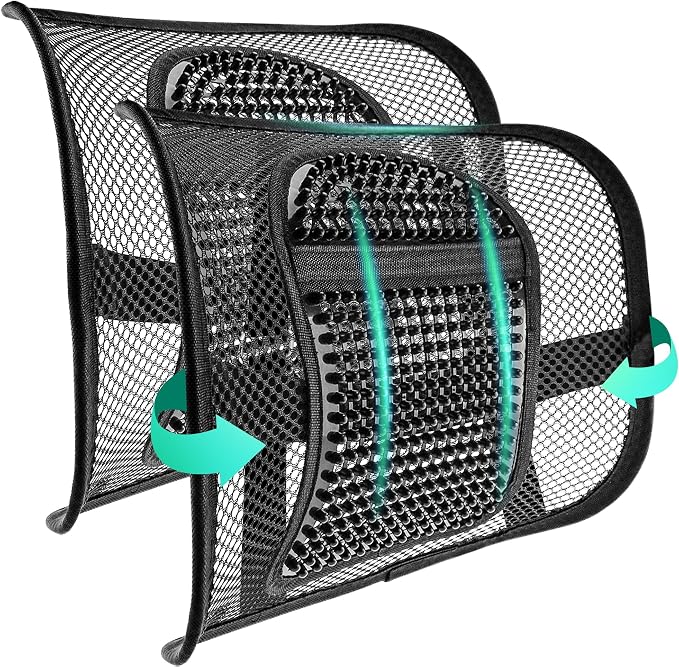 Samyoung 2-Pack Mesh Lumbar Support for Office Chair and Car Seat | 12 x 16 Inch Breathable Double-Layer Mesh Back Support with Elastic Chair Strap & Support Beads for Firm, Comfortable Support by Samyoung