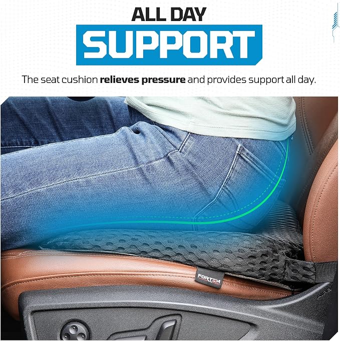 FORTEM Car Seat Cushion - Memory Foam Pillow for Driving | Ergonomic | Better Visibility | Promotes Tailbone & Sciatica Pain Relief | Adjustable Straps | Non Slip | Washable Cover - Image 2