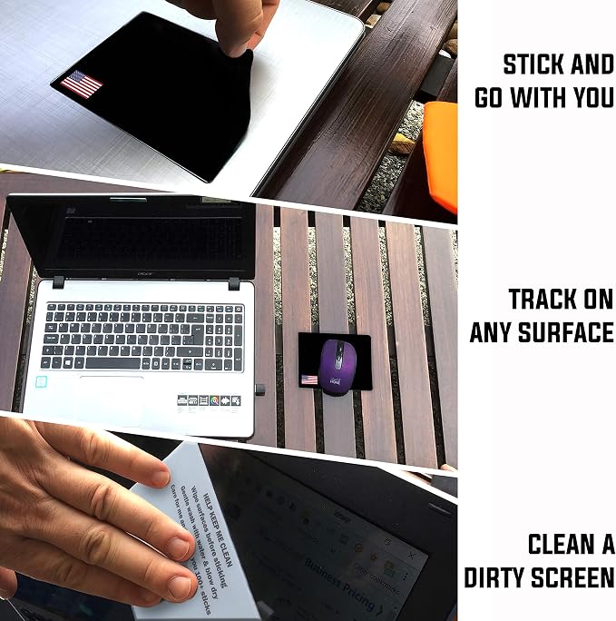 Mouse Pad Adhesive Bottom - Sticks to Any Surface - Portable - Webcam Covers and Screen Cleaner Included (USA Flag) - Image 2