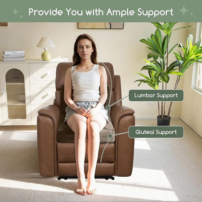 HIGOGOGO Corduroy Recliner Chair Cushion with Lumbar Support Pillow Soft Non-Slip 4" Thick Seat Pad Prevent Buttocks Pain in Seniors (Coffee, 12" Backrest) - Image 3
