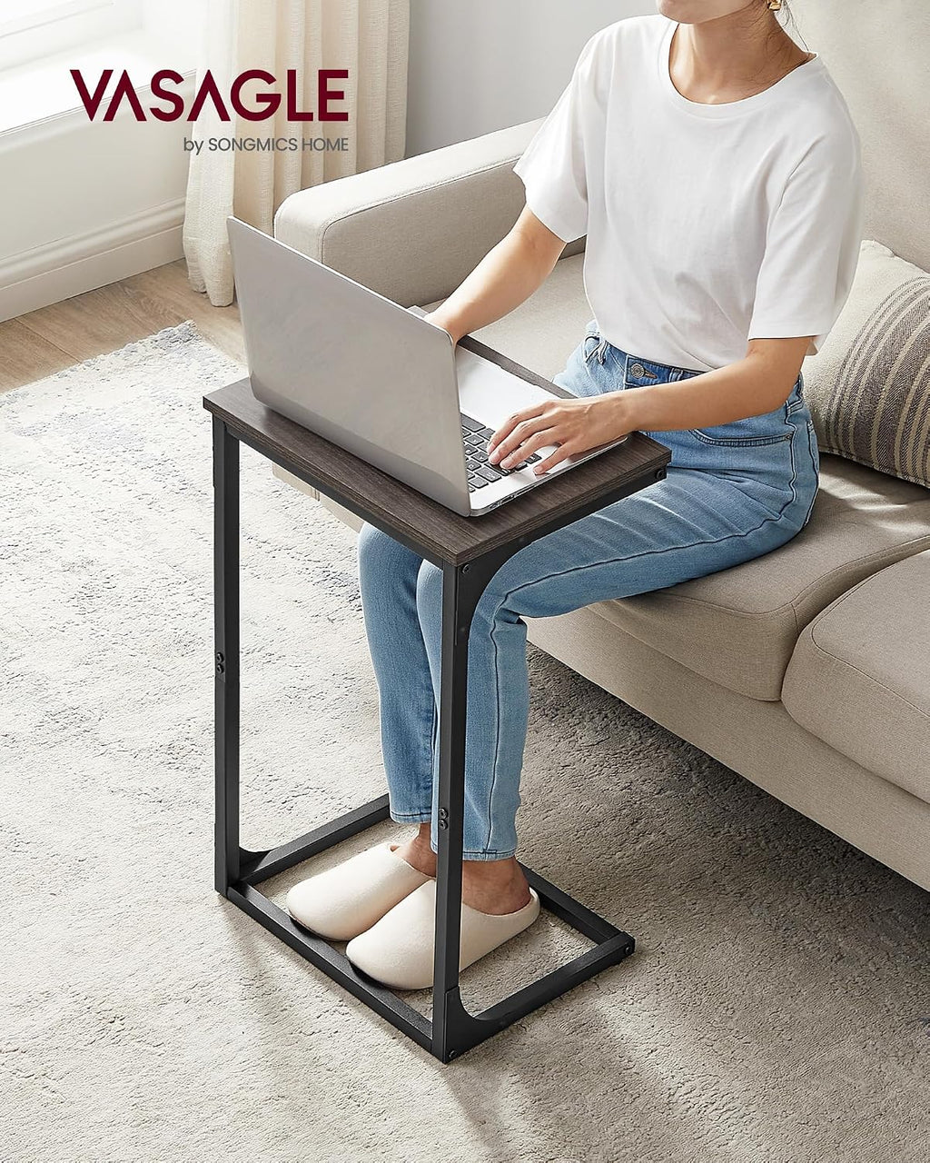 VASAGLE C-Shaped End Table, Couch Side Table for Sofa with Metal Frame - Image 4