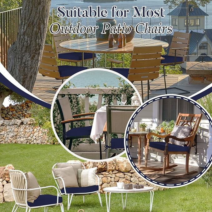 Basic Beyond Outdoor Chair Cushions for Patio Furniture, Waterproof Outdoor Seat Cushions Set of 4 19 x 19, Patio Chair Cushions Set of 4 with Ties and Handle, Navy Blue - Image 9
