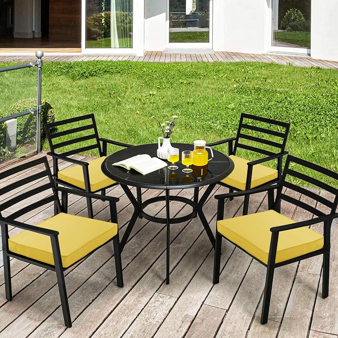 Outdoor Chair Cushions Set of 4, 19 x 19 x 3 Inch Seat Pads | Waterproof Patio Chair Cushions with Tie, Fade Resistant Cushions for Outdoor Furniture Garden Lawn, Yellow - Image 2
