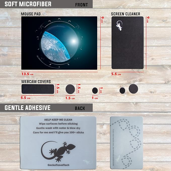 Mouse Pad Adhesive Bottom - Sticks to Any Surface - Portable - Webcam Covers and Screen Cleaner Included (Space Window) - Image 5