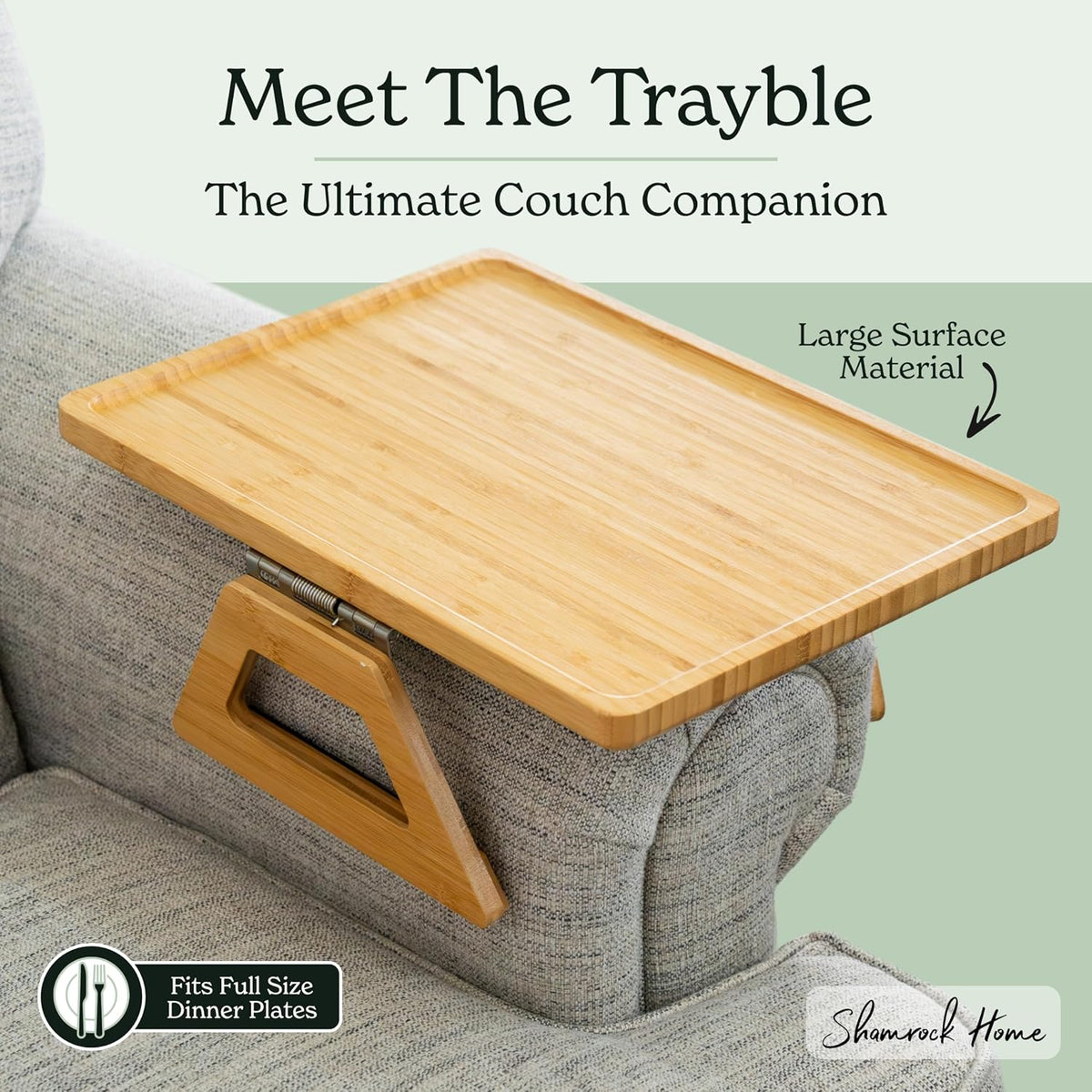 Bamboo Trayble Couch Arm Table, Clip On Tray Sofa Table for Couches. Sofa Arm Tray for TV Dinners, Remotes, Drinks, Snacks and Small Spaces - 15.75 x 11inch, Beige - Image 3