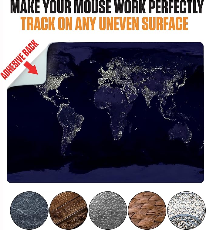 Adhesive Mouse Pad - Peel and Sticks to Any Surface - Travel Mouse Pad, Sticky for Any Surface - Excellent Tracking - Earth Night MAP - Image 4