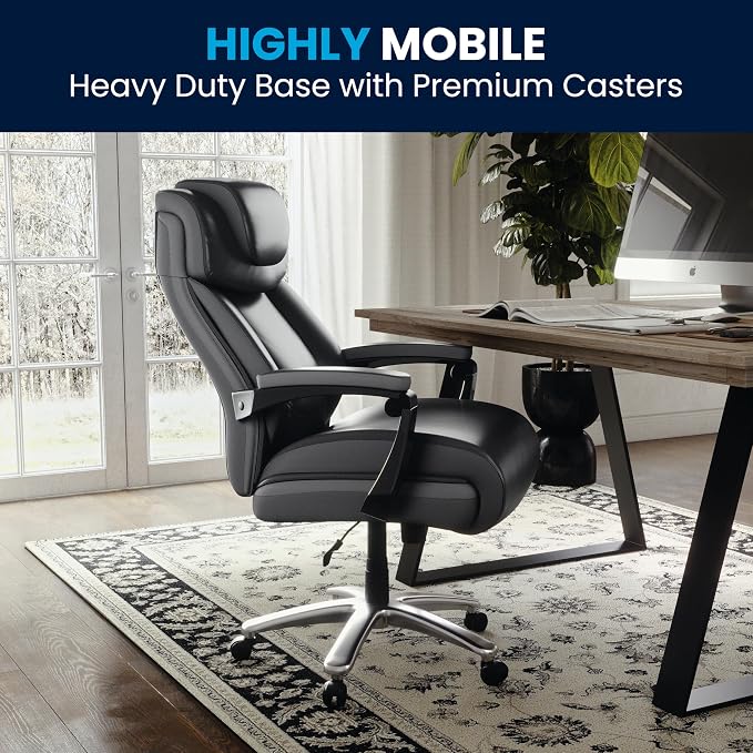 Flash Furniture Hercules Series High-Back Swivel LeatherSoft Office Chair, Ergonomic Executive Chair with Headrest and Adjustable Height, Black | 500 LB Capacity, Padded Armrests, 360° Swivel, Height Adjustable, Commercial Grade - Image 6