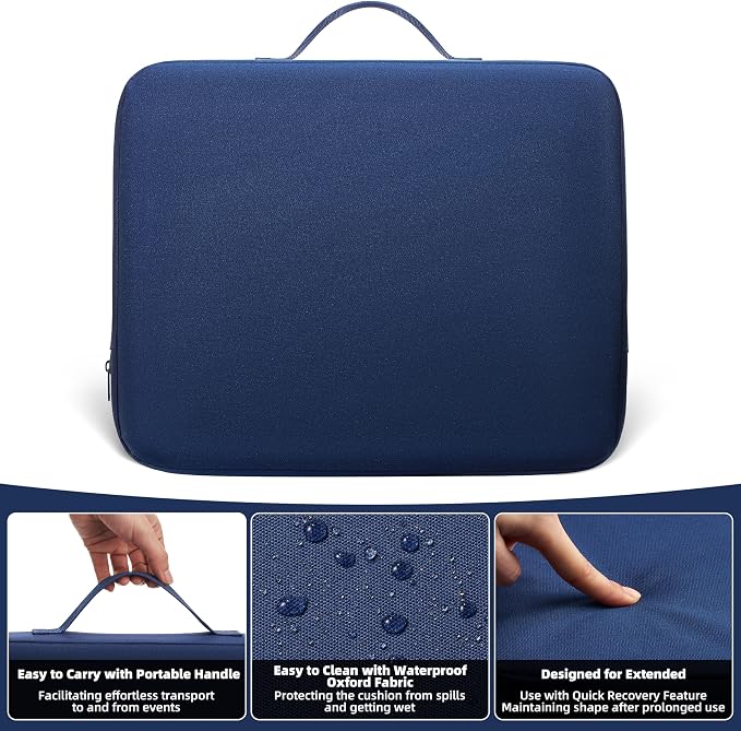 Extra Thick Stadium Seat Cushion - Bleacher Seat Cushion, Stadium Cushion | Waterproof, 2.8" Bleacher Cushions for Adults, Lightweight Stadium Seat Pad, 2-Pack Blue Portable Seat Cushion with Handle - Image 4