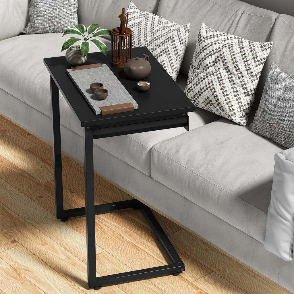 C Shaped End Table,Small Couch Side Table with Drawer,for Living Room, Bedroom Magazines, Computers, Coffee, Small Objects Storage.Black - Image 5