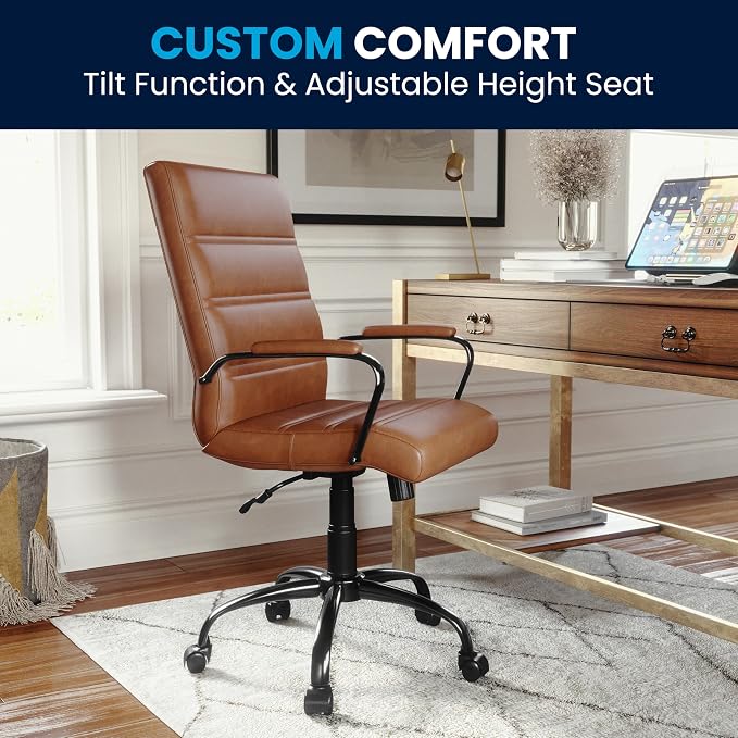 Flash Furniture Mid-Back LeatherSoft Executive Office Chair, Brown/Black | 360° Swivel, Height Adjustable, Commercial Grade - Image 8