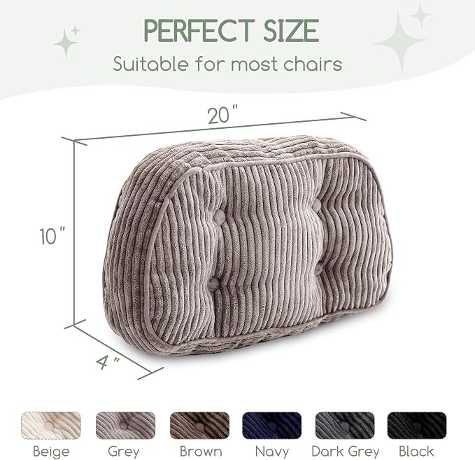 HIGOGOGO Lumbar Support Pillow for Recliner Chair/Accent Chair/Couch/Office Chair, Tufted Corduroy Back Support Cushion for Elderly, Recliner Cushions for Back Rest, Pain Relief, Reading, Grey - Image 3