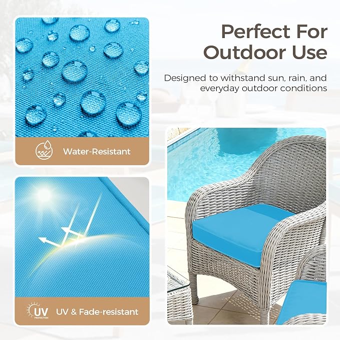 UNIKOME Outdoor Chair Cushions Set of 4, Water Resistant Patio Seat Cushions with Ties for Outdoor Furniture, High-Density Foam, UV & Fade Resistant, Piped Edge – 18.5" x 16" x 3", Teal - Image 3