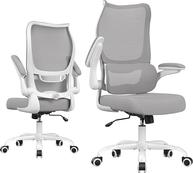 Office Chair Ergonomic Desk Chair - Comfy Mesh High Back Office Chair with Lumbar Support Wheels Home Desk Office Chairs Flip up Armrest Executive Rolling Swivel Task Work Computer Chair Grey by SomeetPro
