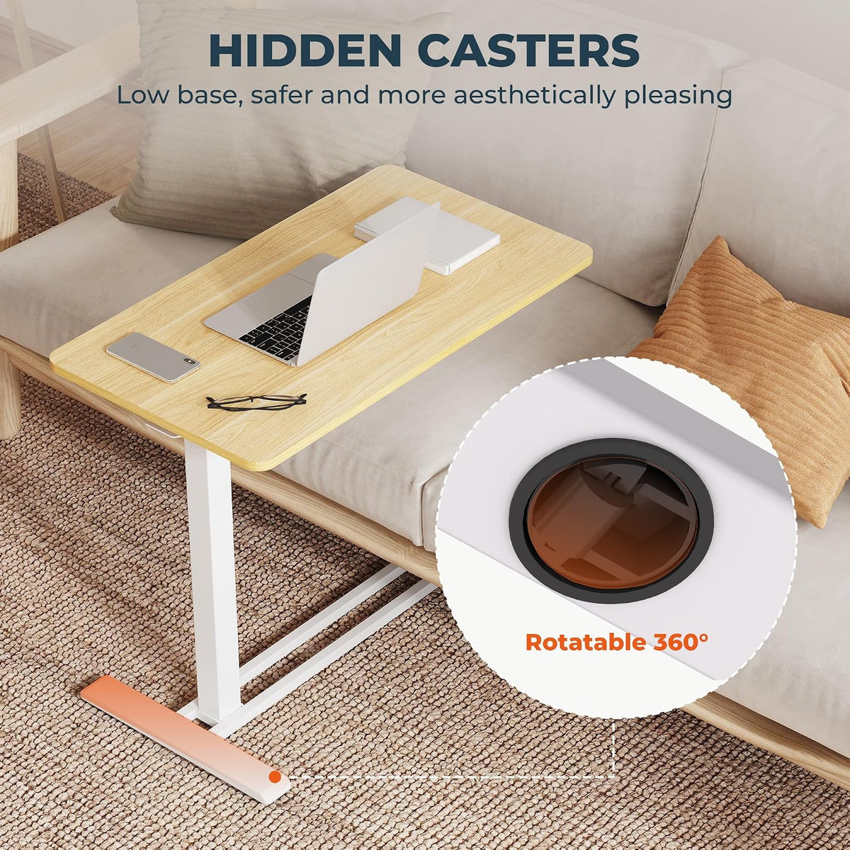32''Large Medical Overbed Bedside Table with Wheels,Rolling Table - Image 6