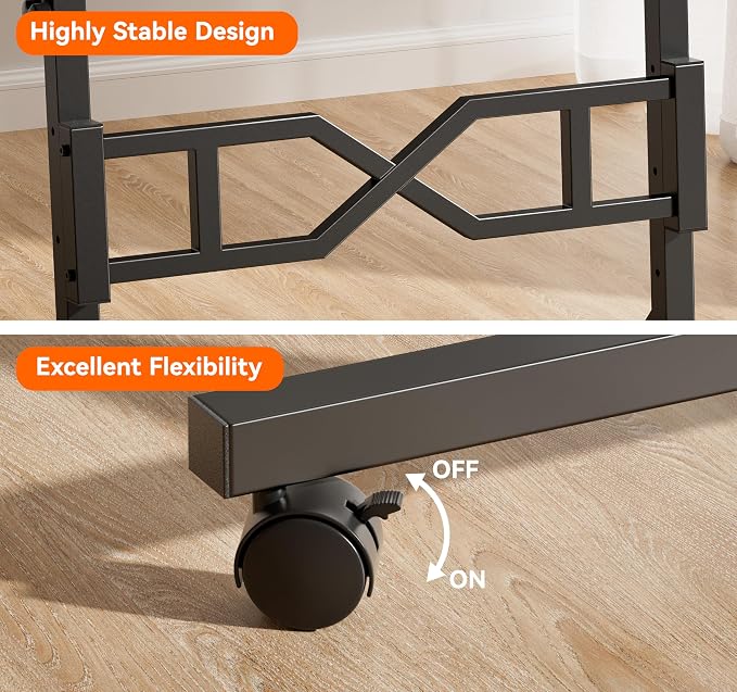 Oransail Small Standing Desk with Wheels, 29.5-45.3 Inch Adjustable Height | Portable Treadmill Desk, Rolling Computer Table for Walking Pad with a Cup Holder and a Hook - Image 6